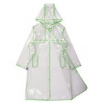 Plastik - Mantel Regenmantel Damen Fashion Type L glasklar transparent Rand: grün 